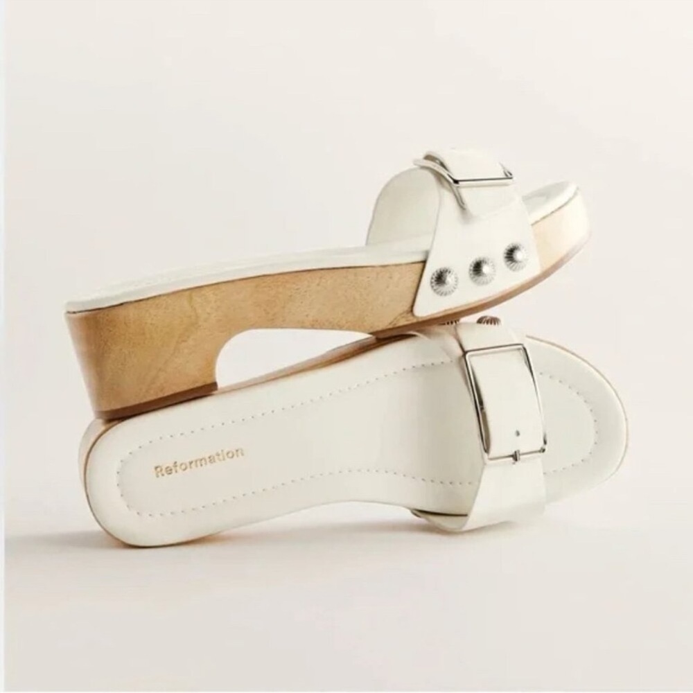 New Reformation Jolene Sandals White Wood Womens 10